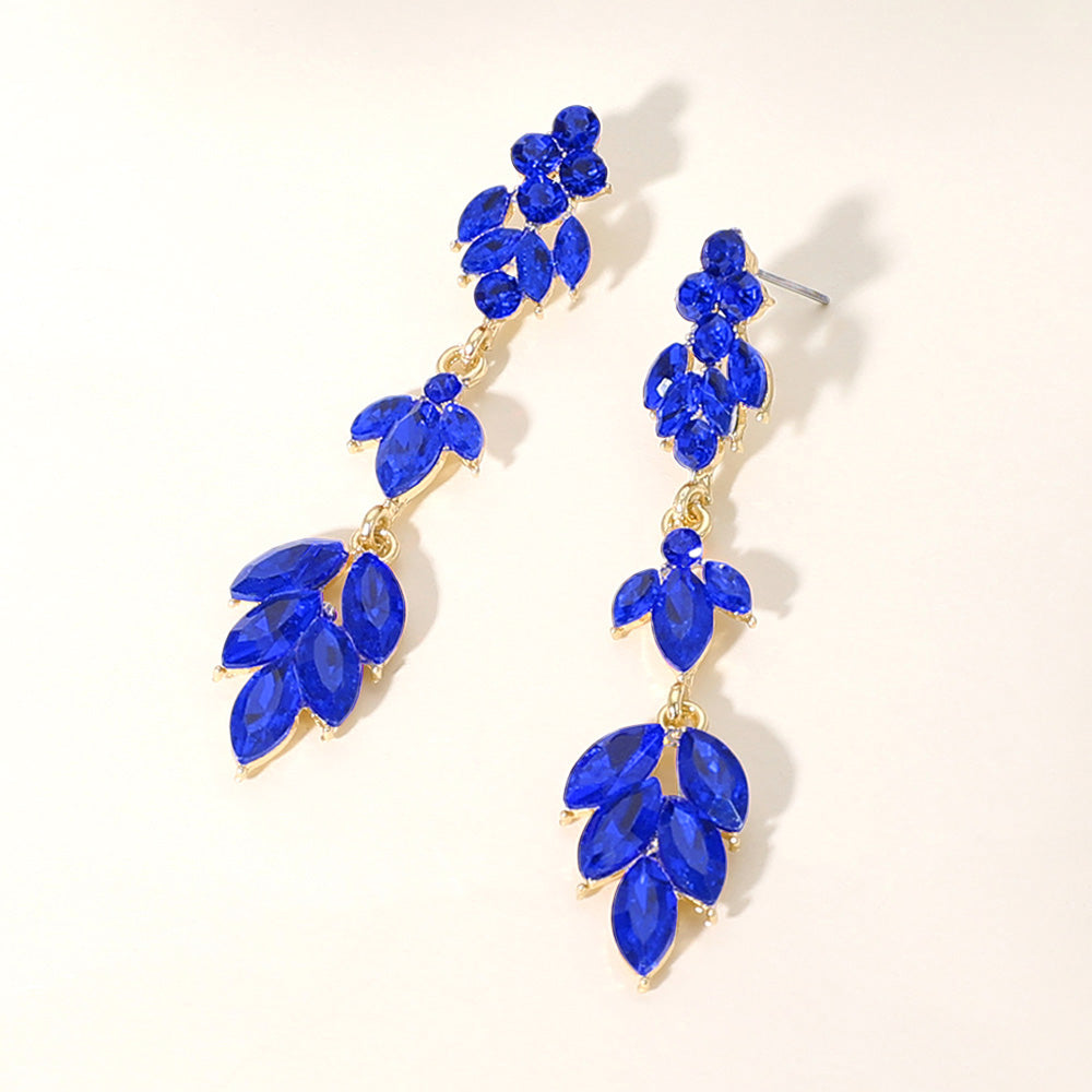 Sapphire Stone Cluster Link Slim Drop Pageant Earrings  | Prom Earrings