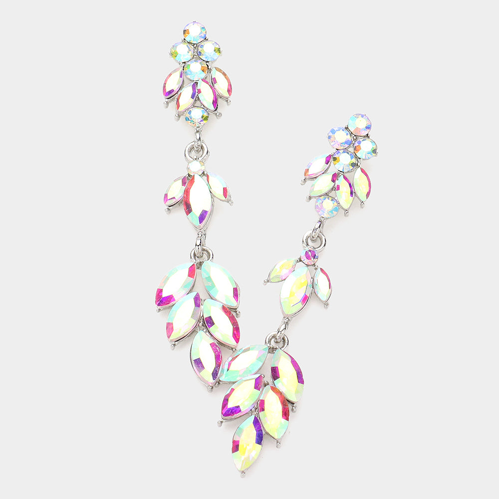 AB Stone Cluster Link Slim Drop Pageant Earrings   | Prom Earrings
