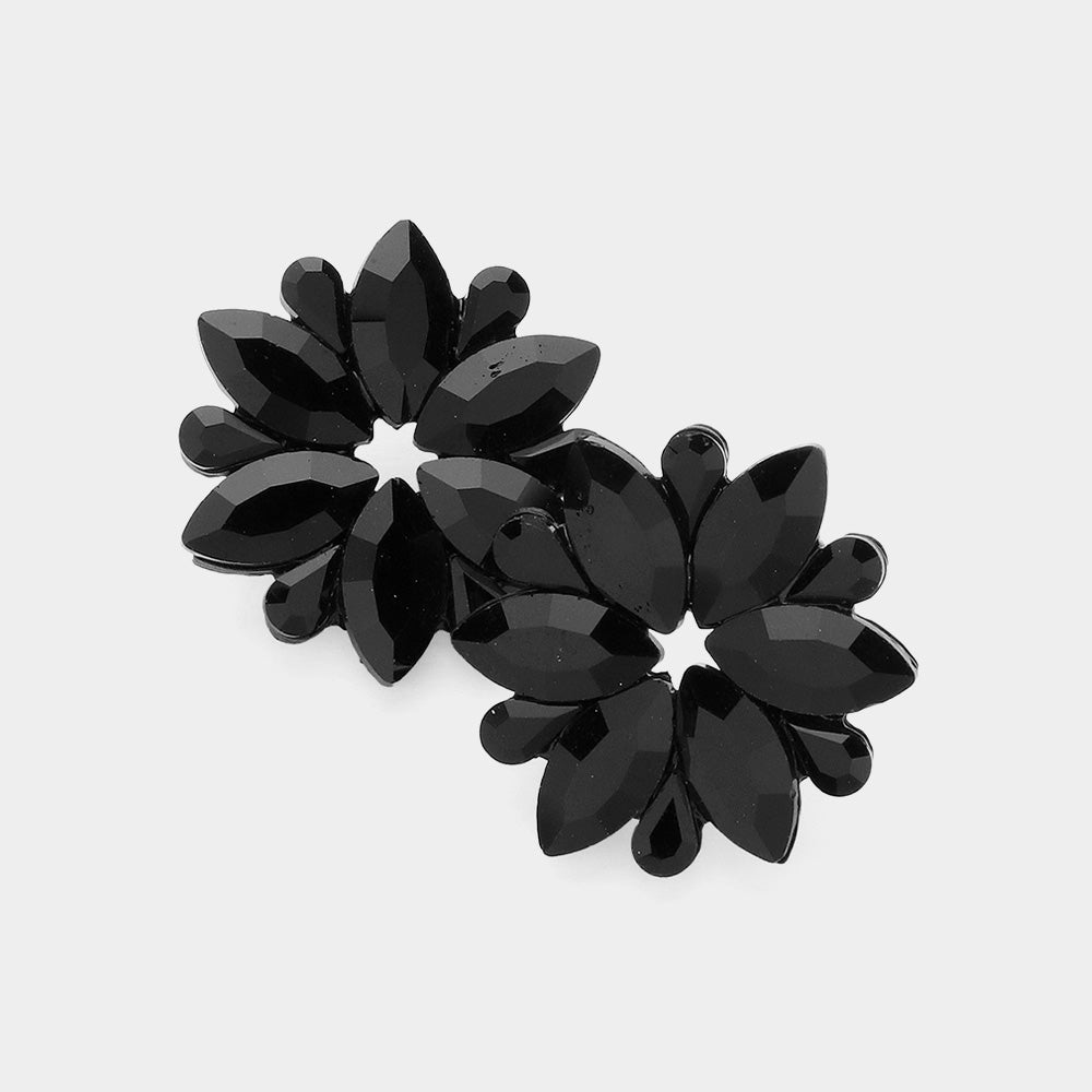 Black Marquise Stone Flower Pageant Earrings | Black Evening Earrings