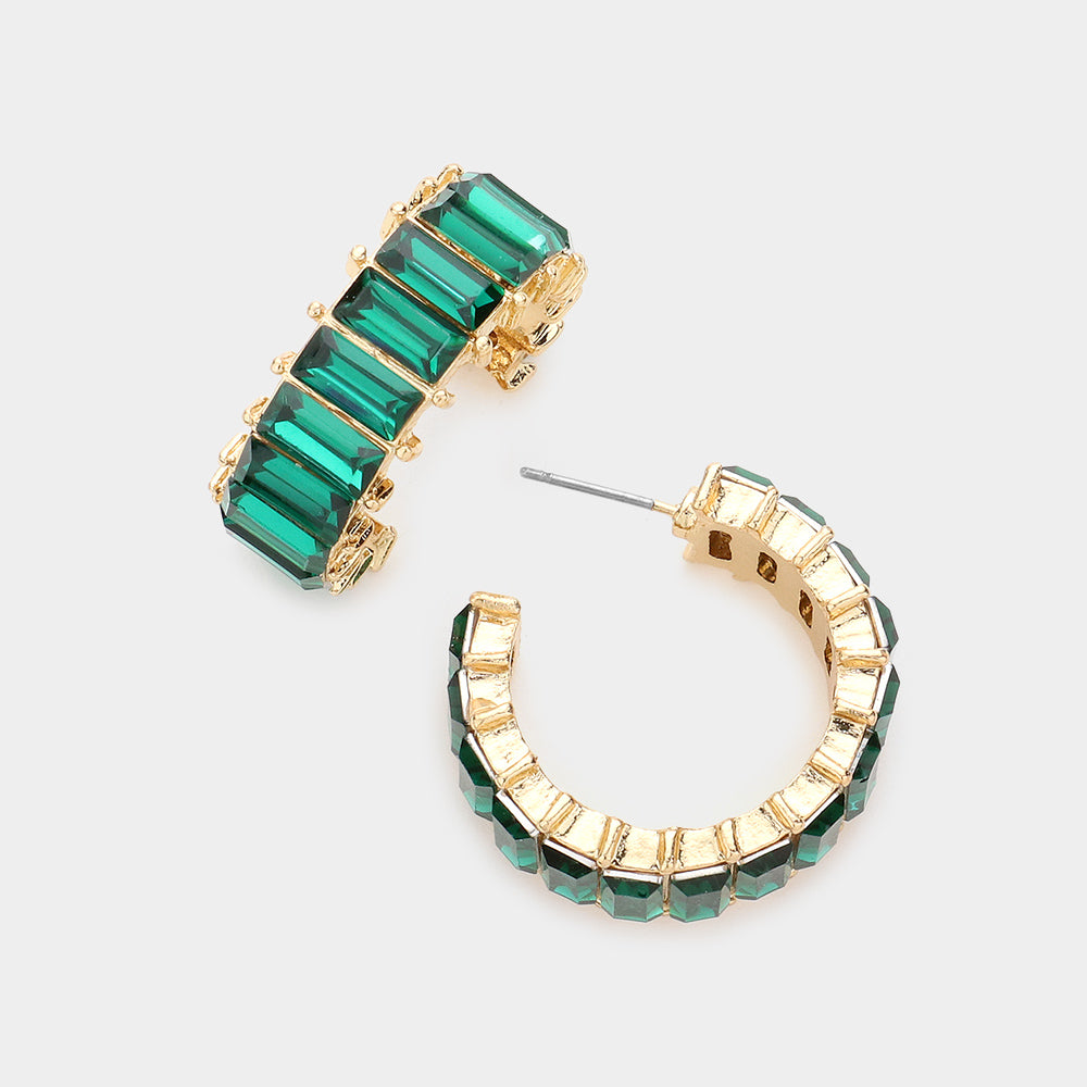 Emerald Baguette Stone Interview Earrings   | Crystal Stone Earrings