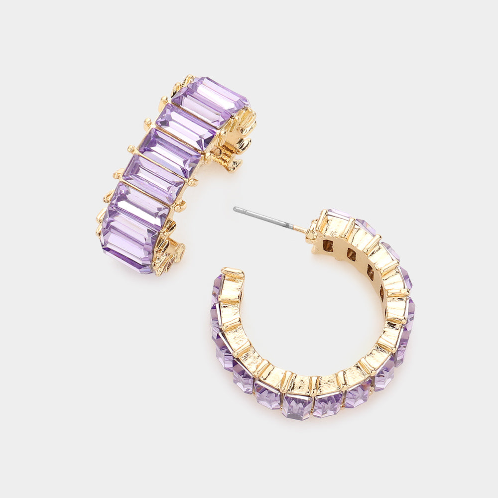 Lavender Baguette Stone Interview Earrings  | Crystal Stone Earrings