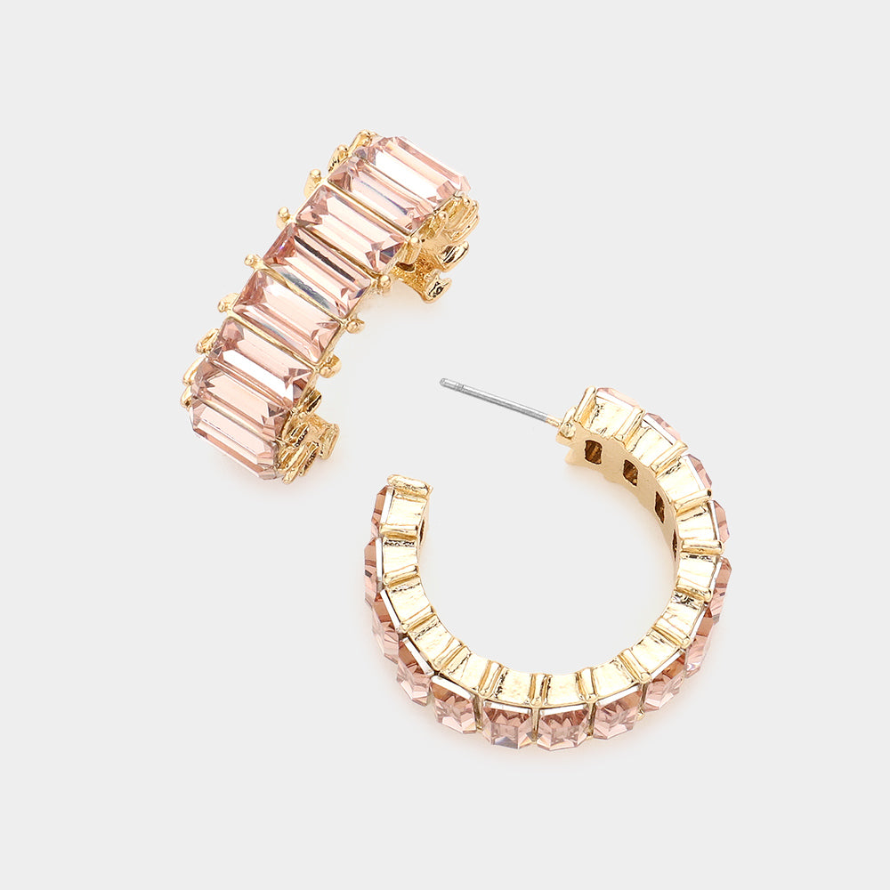 Peach Baguette Stone Interview Earrings  | Crystal Stone Earrings