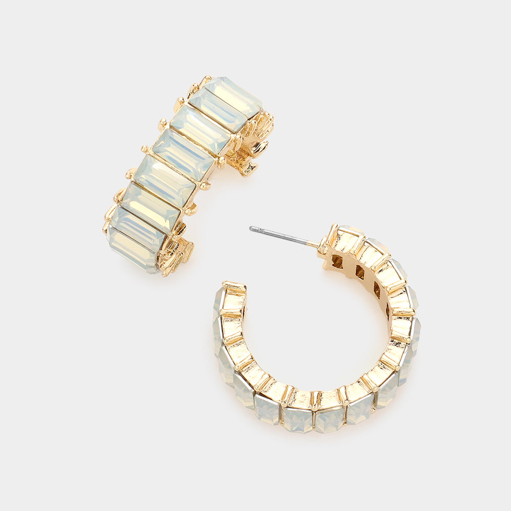 White Opal Baguette Stone Interview Earrings  | Crystal Stone Earrings | 589018