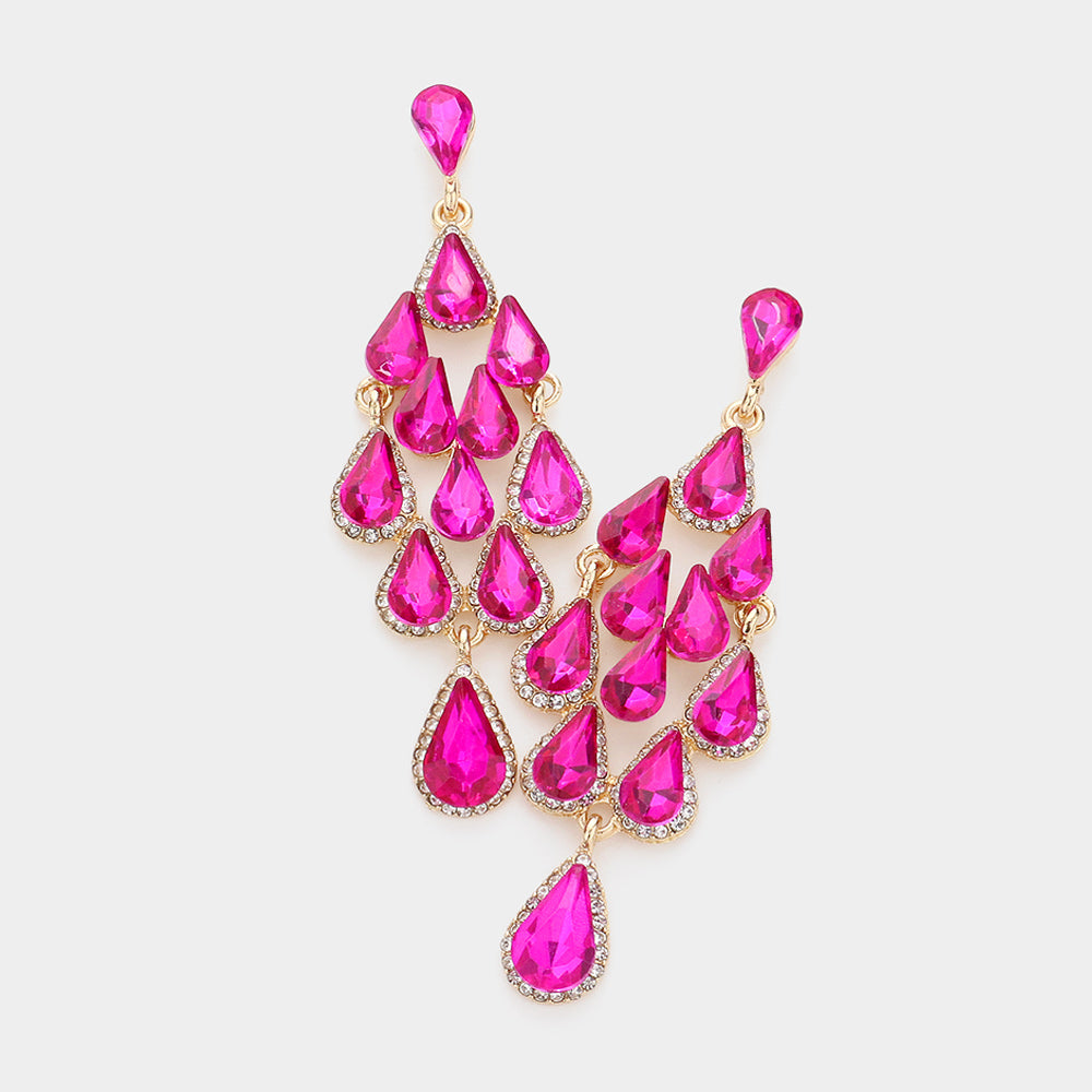 Fuchsia Crystal Chandelier Earrings Made of Teardrops | Prom Earrings| Pageant Earrings