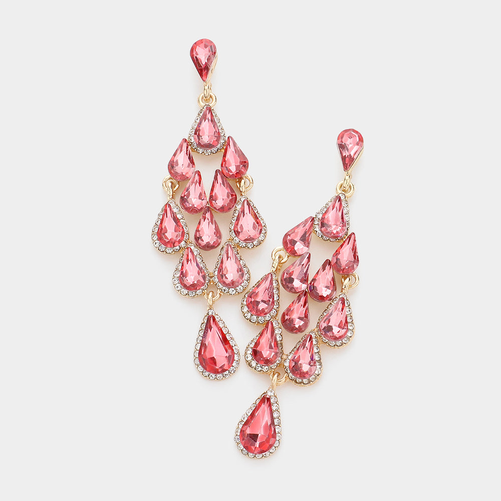Coral Crystal Chandelier Earrings Made of Teardrops | Prom Earrings| Pageant Earrings