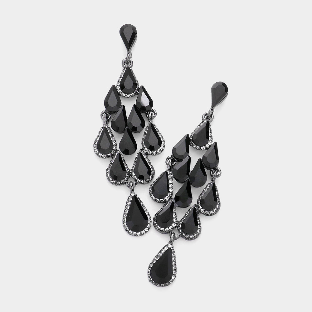 Black Crystal Chandelier Earrings Made of Teardrops on Gun Metal | Prom Earrings| Pageant Earrings 