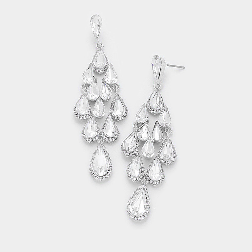 Clear Crystal Chandelier Earrings Made of Teardrops  | Prom Earrings| Pageant Earrings