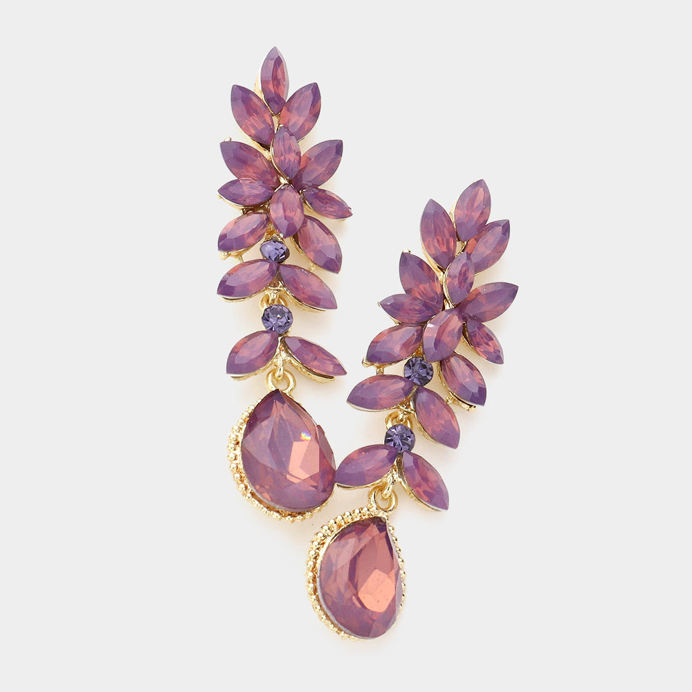 Amethyst Crystal Marquise Dangle Pageant Earrings | Prom Earrings