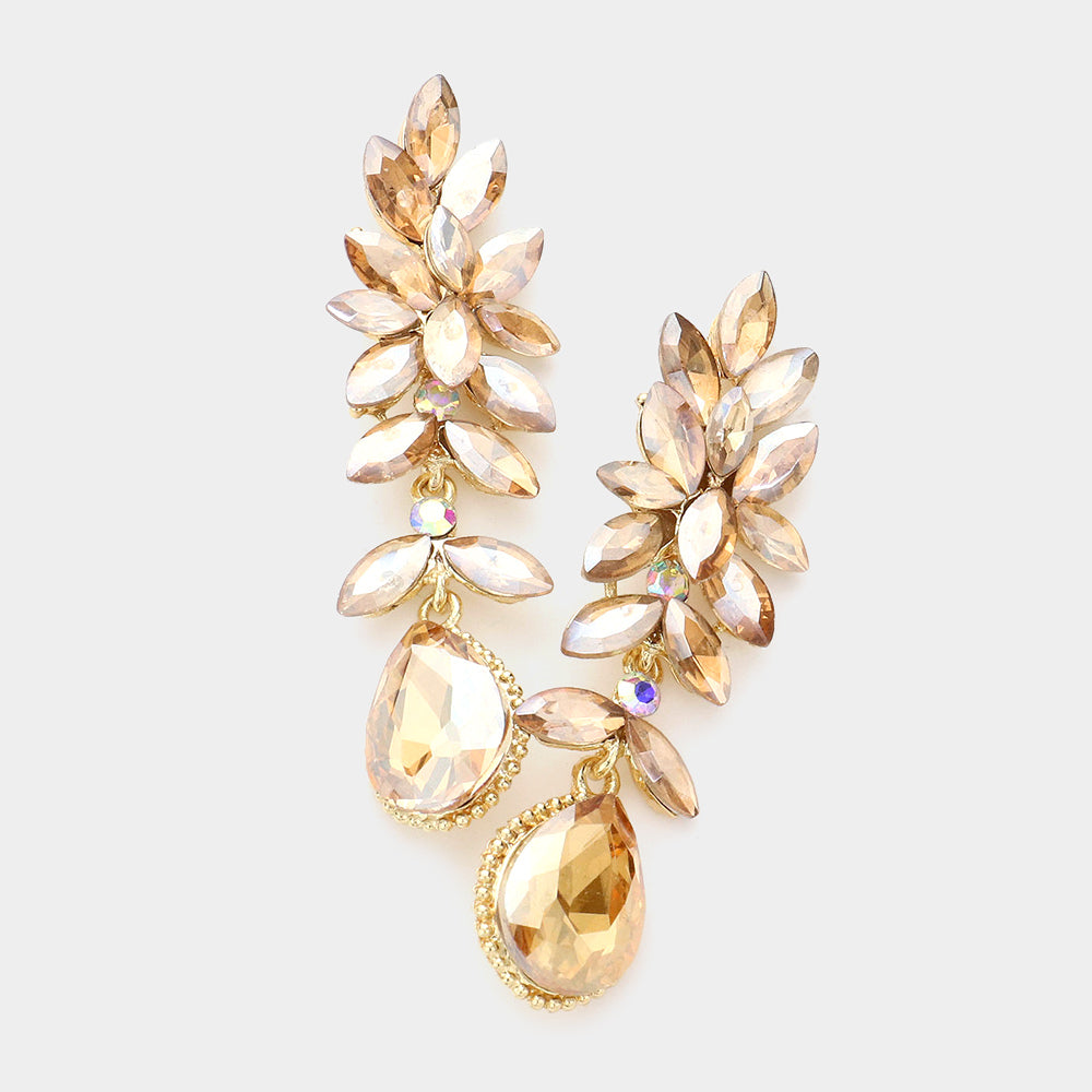 Light Topaz Crystal Marquise Dangle Pageant Earrings | Prom Earrings