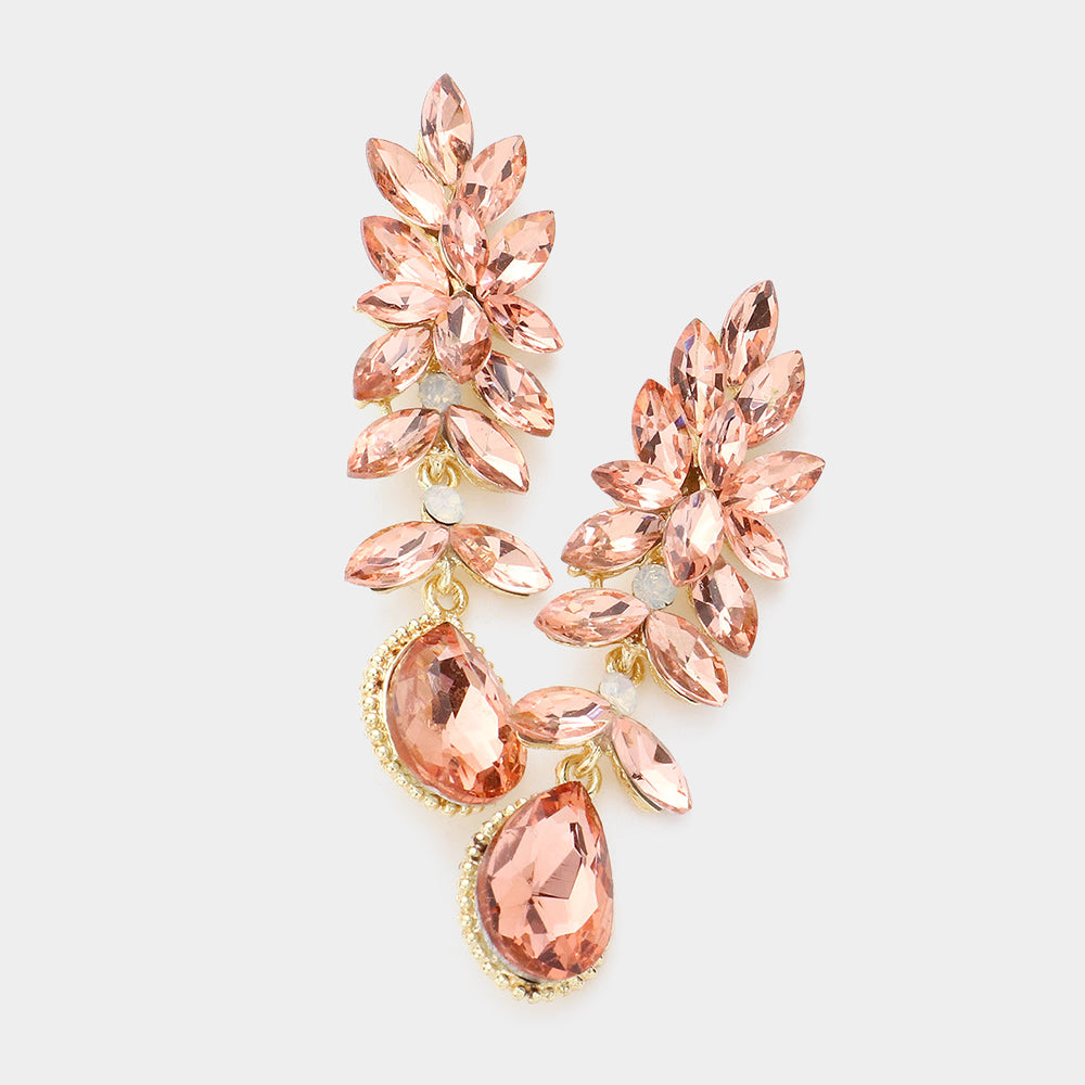 Peach Crystal Marquise Dangle Pageant Earrings | Prom Earrings