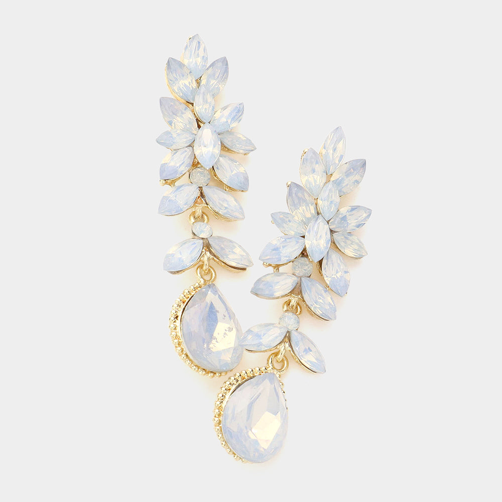 White Opal Marquise Dangle Pageant Earrings | Prom Earrings