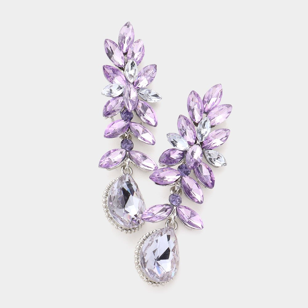 Violet Crystal Marquise Dangle Pageant Earrings | Prom Earrings