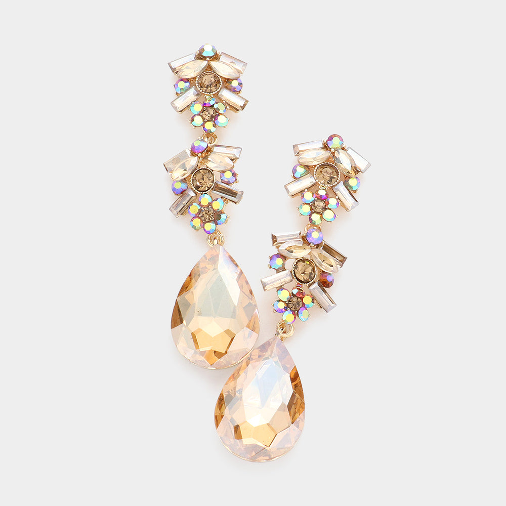 Long Light Topaz Multi Stone Dangle Pageant Earrings | Pageant Drop Earrings