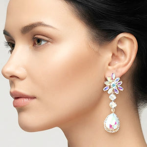 Red Flower Teardrop Pageant & Prom Earrings on Gold |  709122
