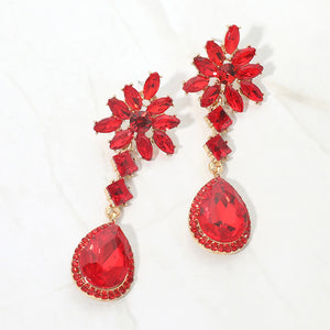 Red Flower Teardrop Pageant & Prom Earrings on Gold |  709122