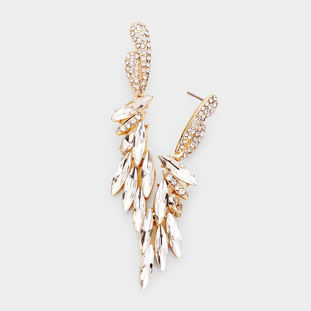 Slim Clear Marquise Stone Cluster Pageant Earrings on Gold| Prom Earrings