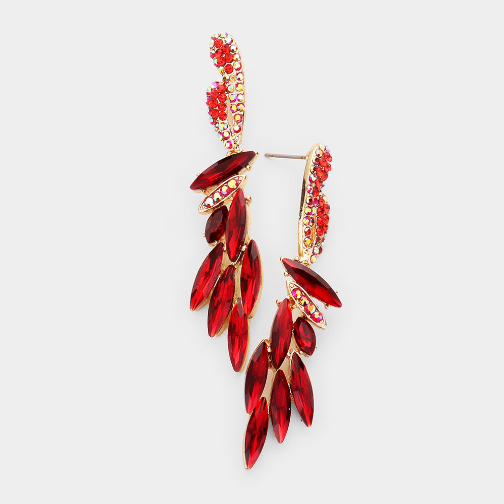 Slim Red Marquise Stone Cluster Pageant Earrings | Prom Earrings