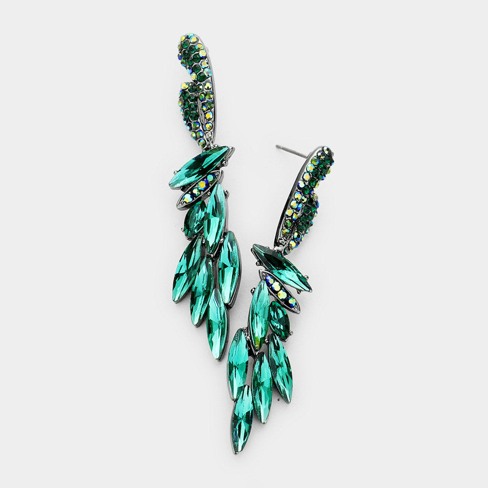 Slim Emerald Marquise Stone Cluster Pageant Earrings | Prom Earrings