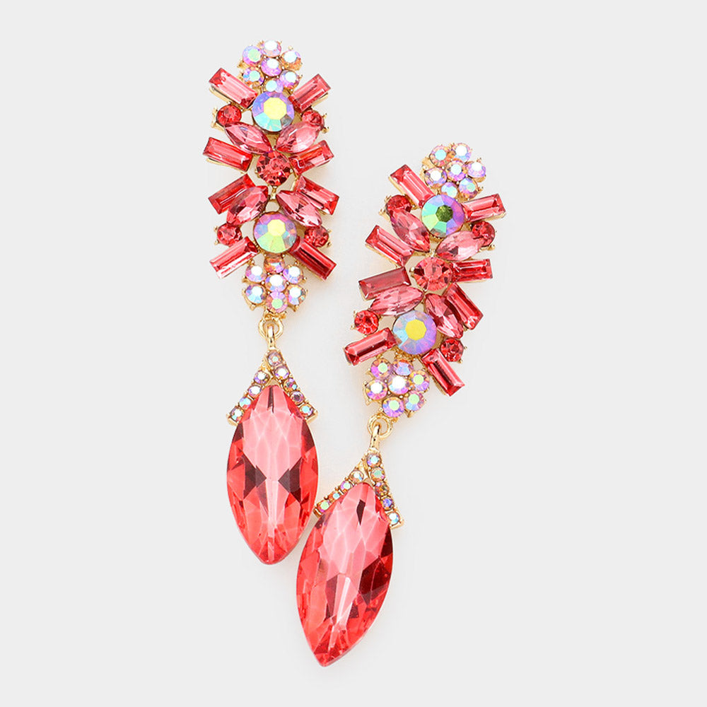 Coral Marquise crystal earrings