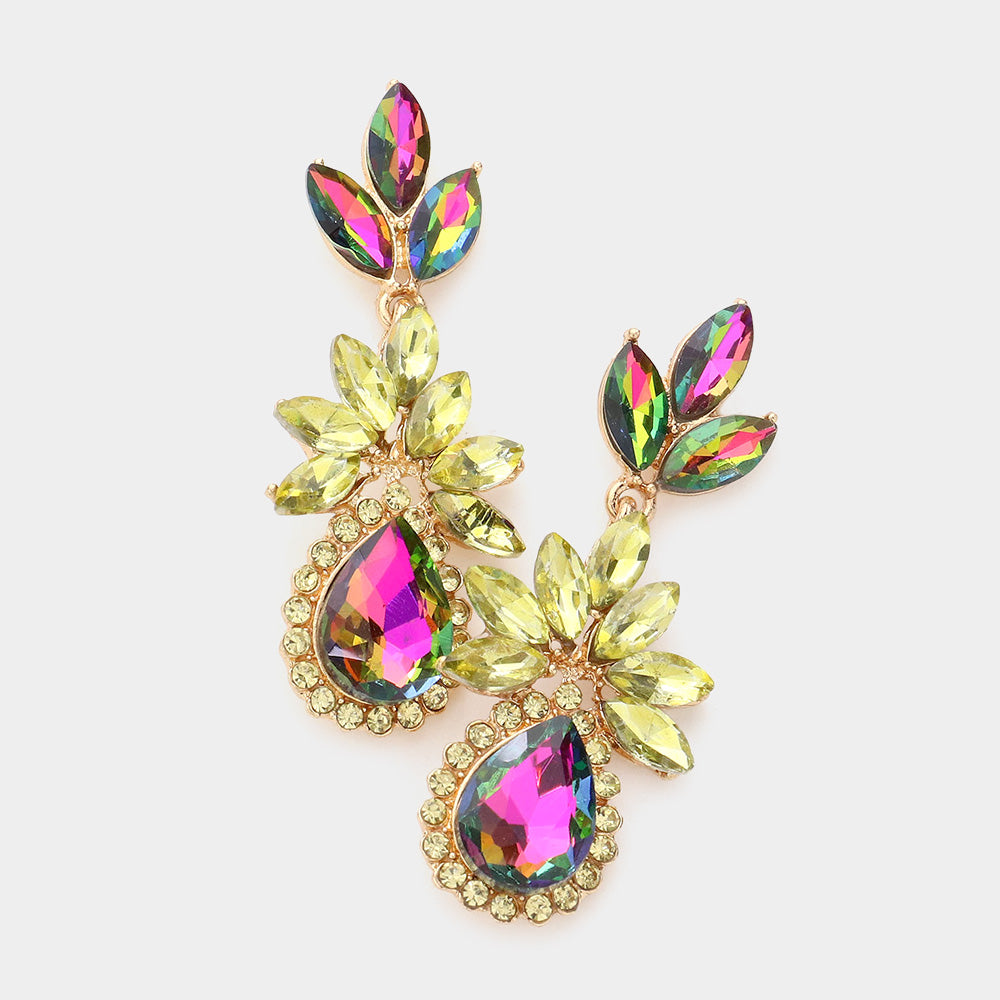 Multi-Color Marquise Stone Cluster Dangle Pageant Earrings | Prom Earrings