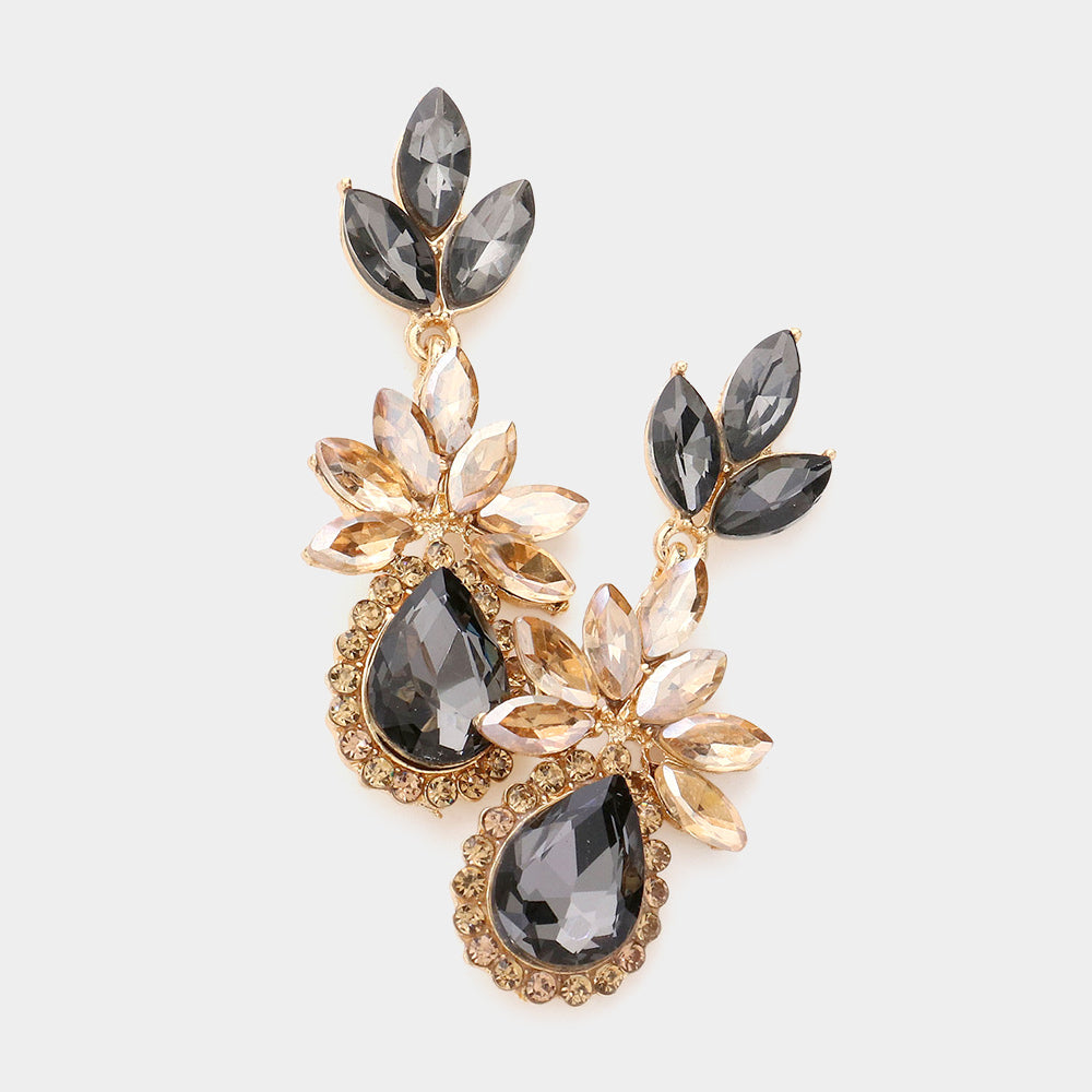 Multi-Color Marquise Stone Cluster Dangle Pageant Earrings | Prom Earrings