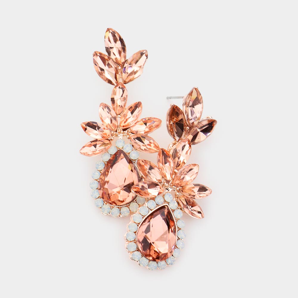 Peach Marquise Stone Cluster Dangle Pageant Earrings | Prom Earrings
