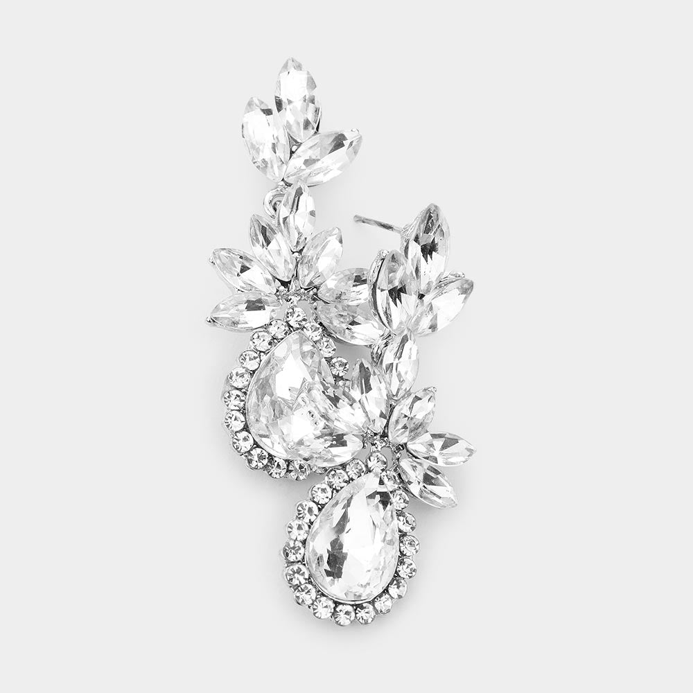 Clear Marquise Stone Cluster Dangle Pageant Earrings  | Prom Earrings