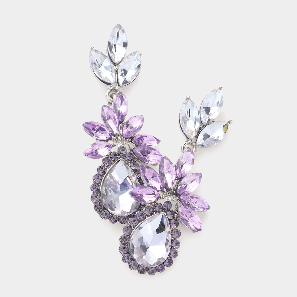 Violet Marquise Stone Cluster Dangle Pageant Earrings | Prom Earrings