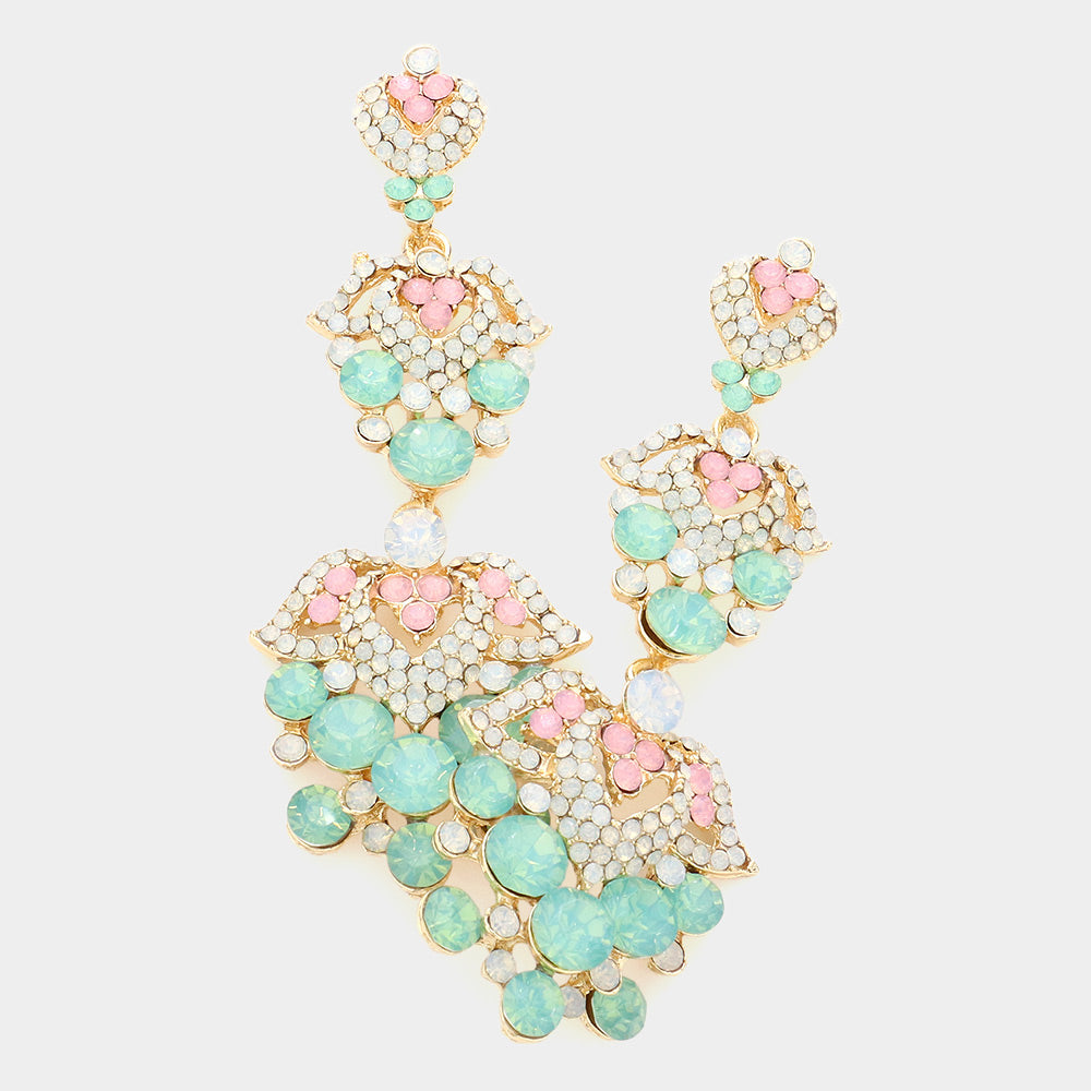 Mint Pink and Opal Crystal Dangle Earrings 
