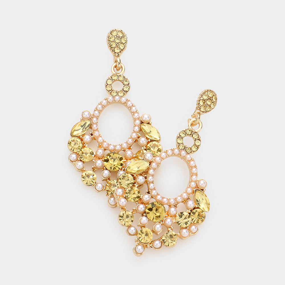 Little Girls Yellow Chandelier Earrings with Pearl Stones