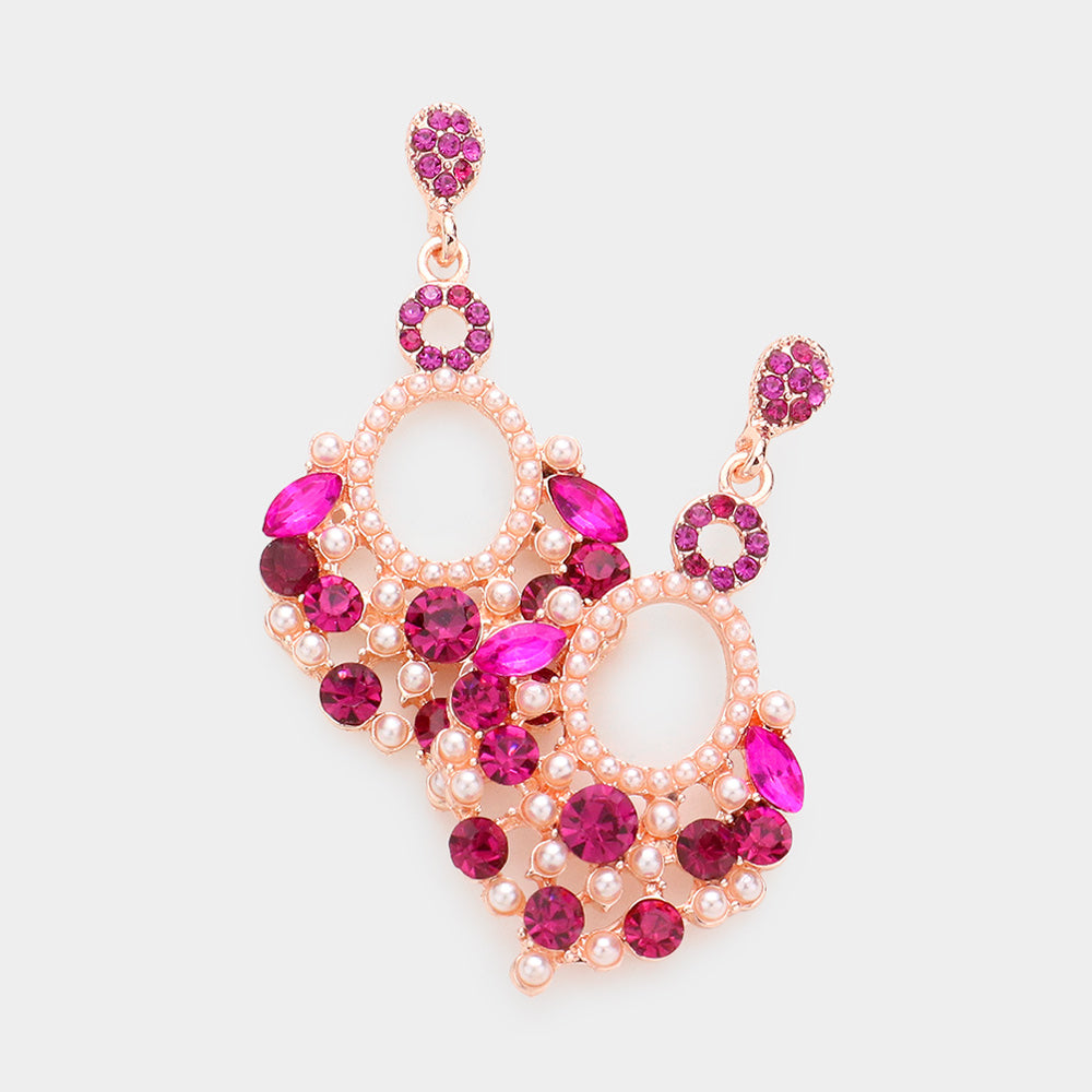 Little Girls Fuchsia Chandelier Earrings on Gold with Pearl Stones