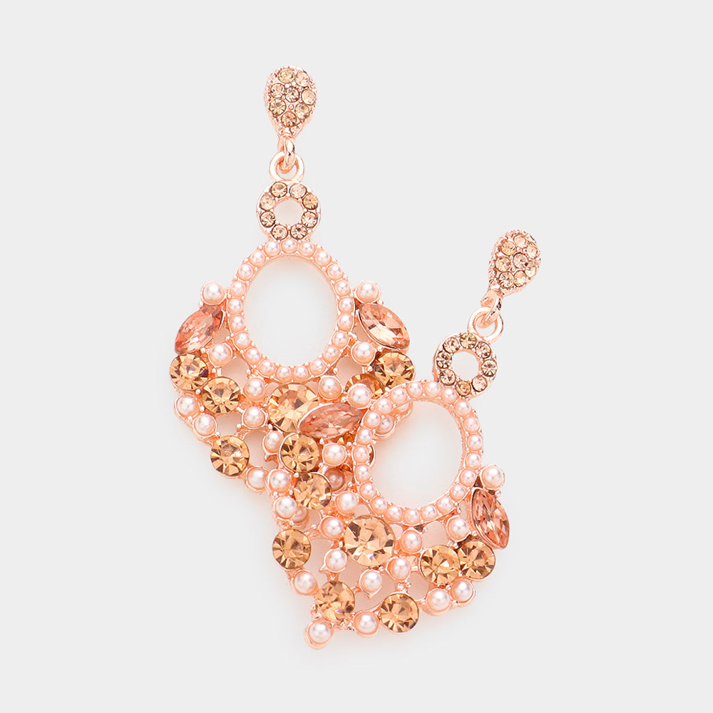 Little Girls Peach Chandelier Earrings with Pearl Stones