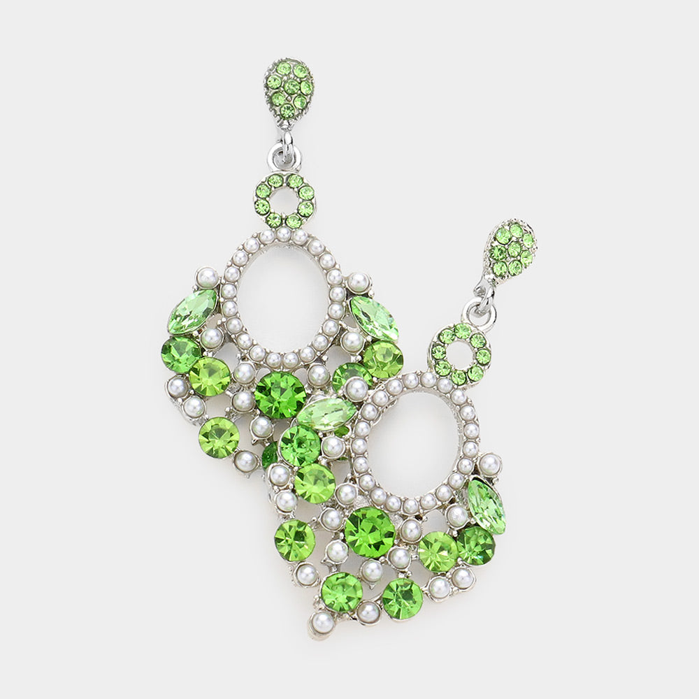 Little Girls Light Green Chandelier Earrings with Pearl Stones