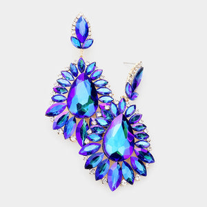 Sapphire Crystal Drop Statement Earrings on Gold