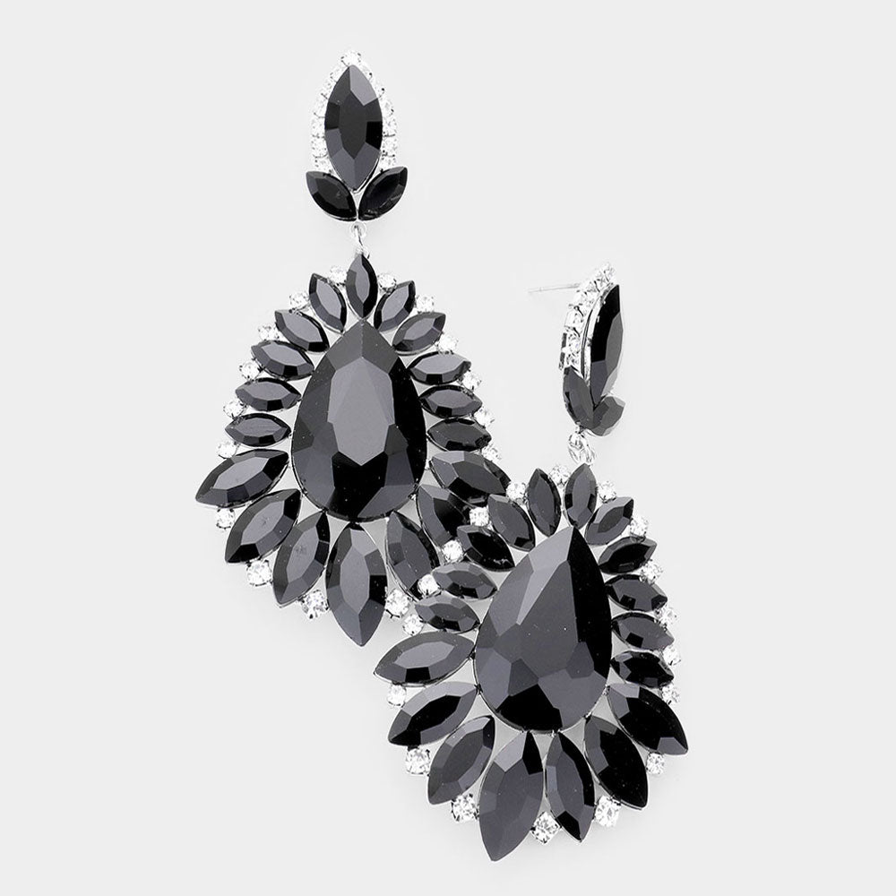 Large Jet Black Pageant Earrings