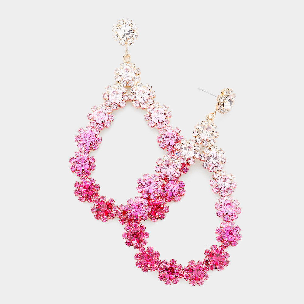 Crystal Open Teardrop Ombre Clear to Fuchsia Pageant Earrings | 493778