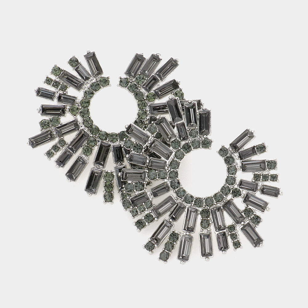 Black Diamond Baguette Stone Abstract Pageant Earrings  | Evening Earrings