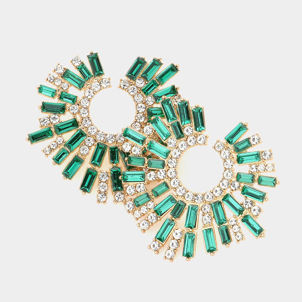Emerald Baguette Stone Abstract Pageant Earrings  | Evening Earrings
