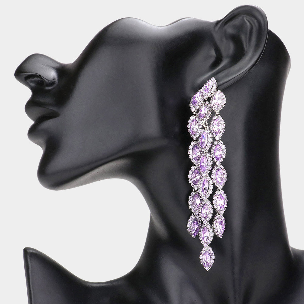 Long Lavender Marquise Stone Vine Dangle Pageant Earrings | Lavender Evening Earrings