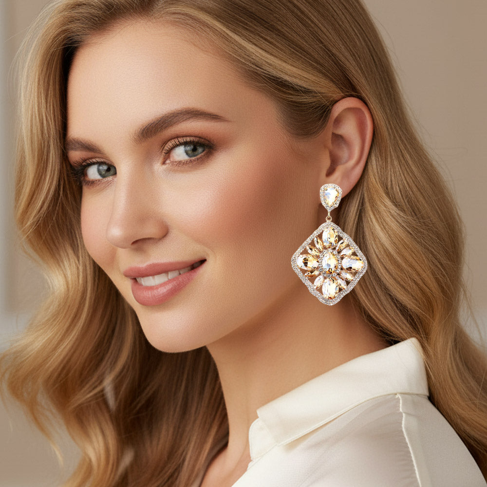 Emerald Oval Marquise Stone Cluster Rhinestone Statement Earrings – Glam Evening & Pageant Jewelry |  537239