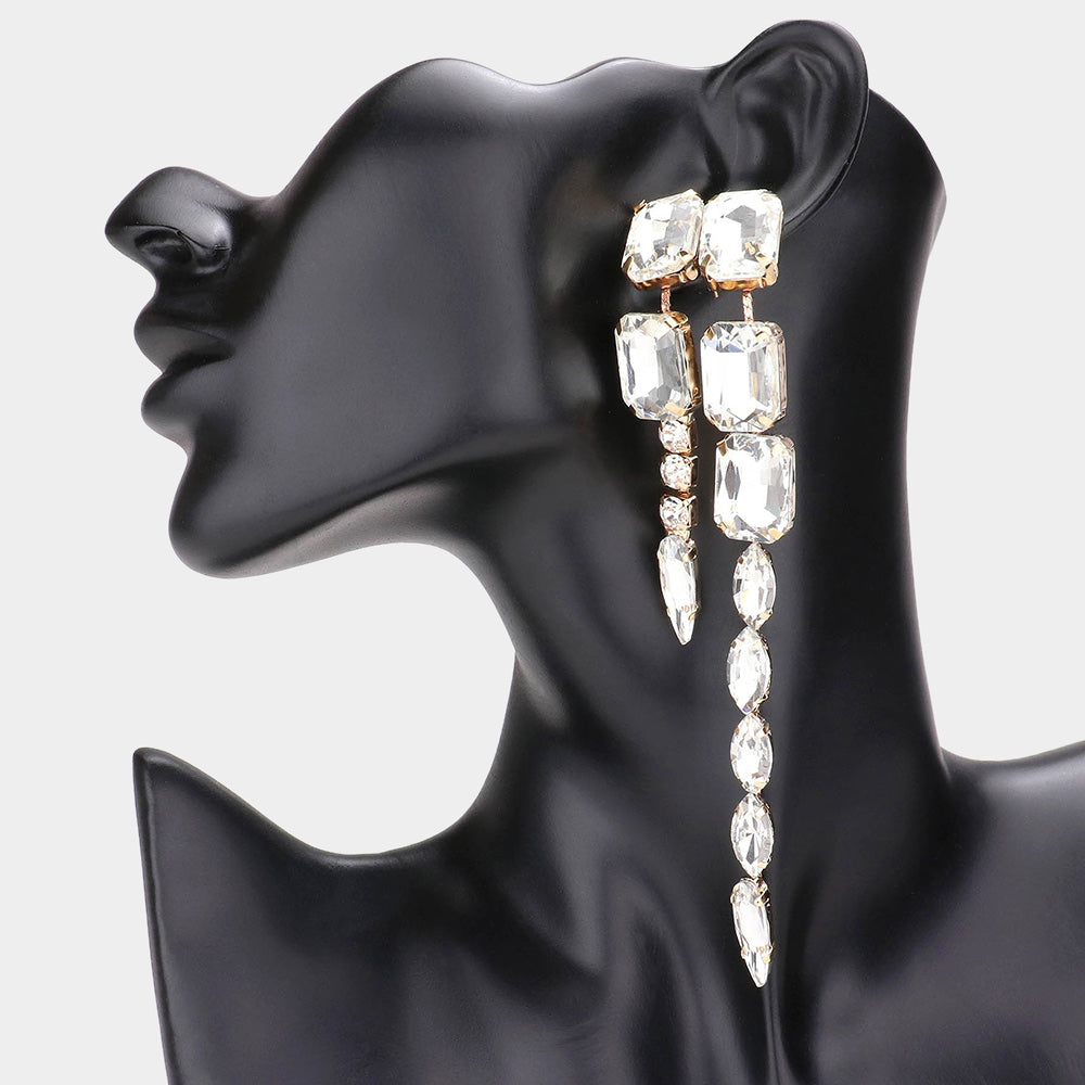 Long Clear Multi Stone Pageant Earrings on Gold