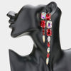 Long Red and AB Multi Stone Pageant Earrings 