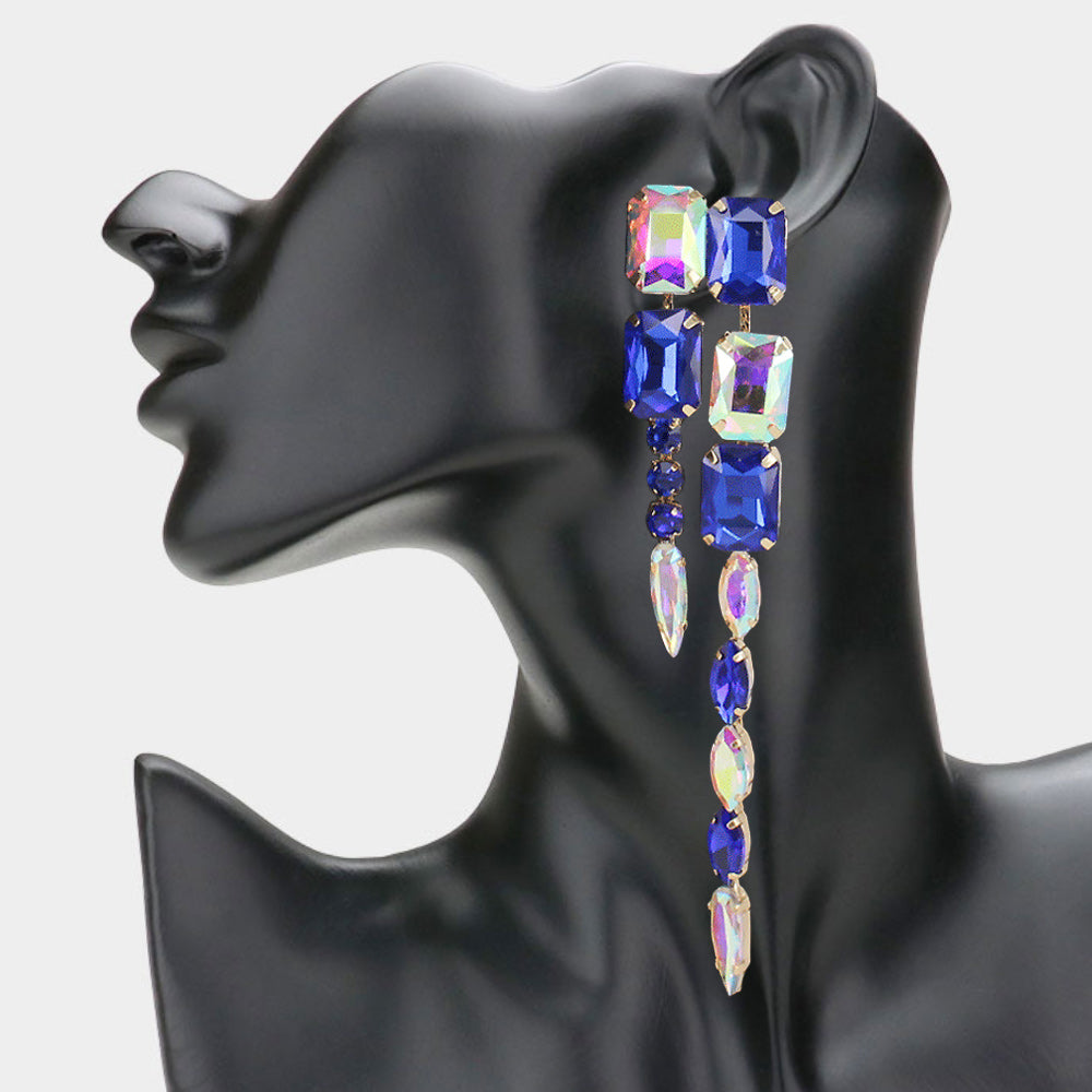 Long Sapphire and AB Multi Stone Pageant Earrings | 587443