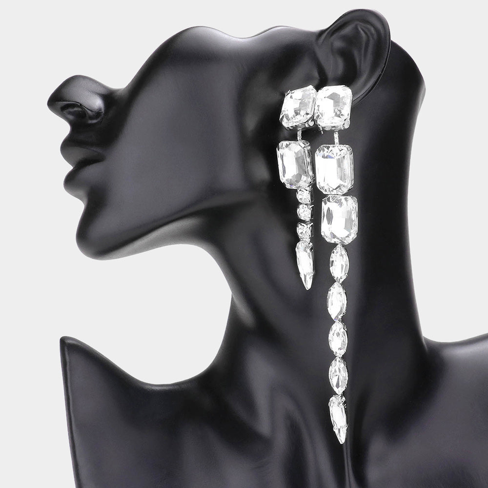 Long Clear Multi Stone Pageant Earrings