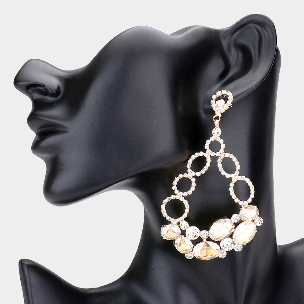 Oval Light Topaz and Rhinestone Link Chandelier Earrings  | Light Topaz Earrings