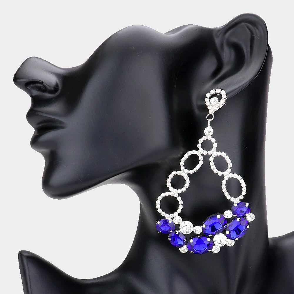 Oval Royal Blue and Rhinestone Link Chandelier Earrings  | Royal Blue Earrings