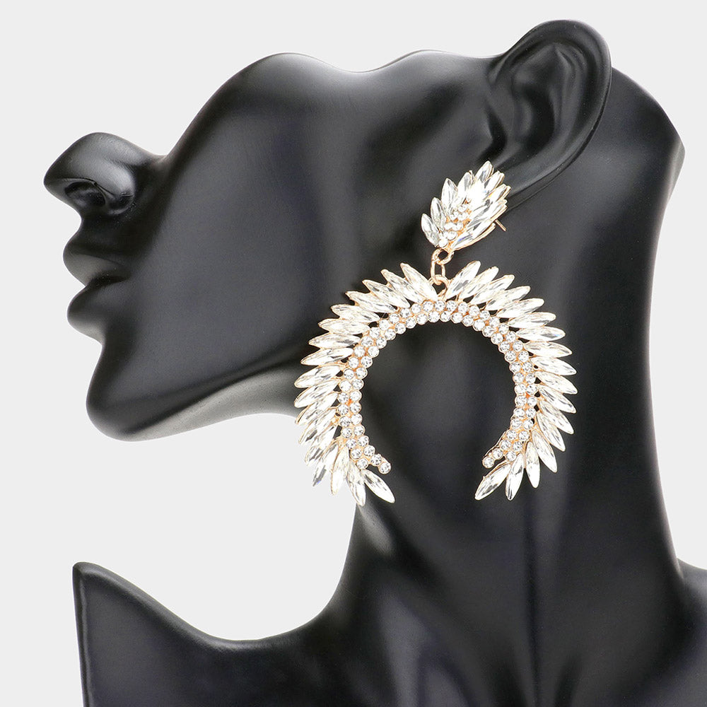 Crystal Marquise Stone Arch Dangle Pageant Earrings on Gold | Homecoming Earrings
