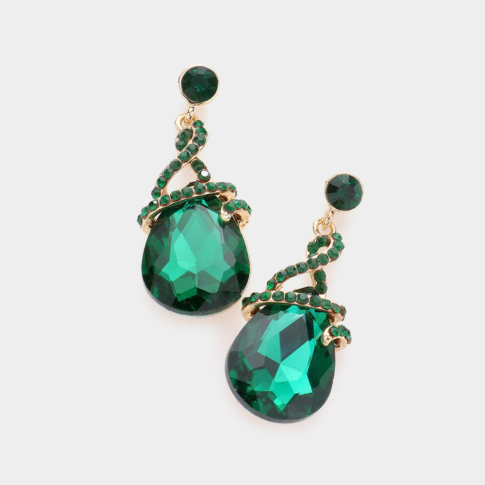Elegant Emerald Teardrop Interview Earrings | Pageant Earrings