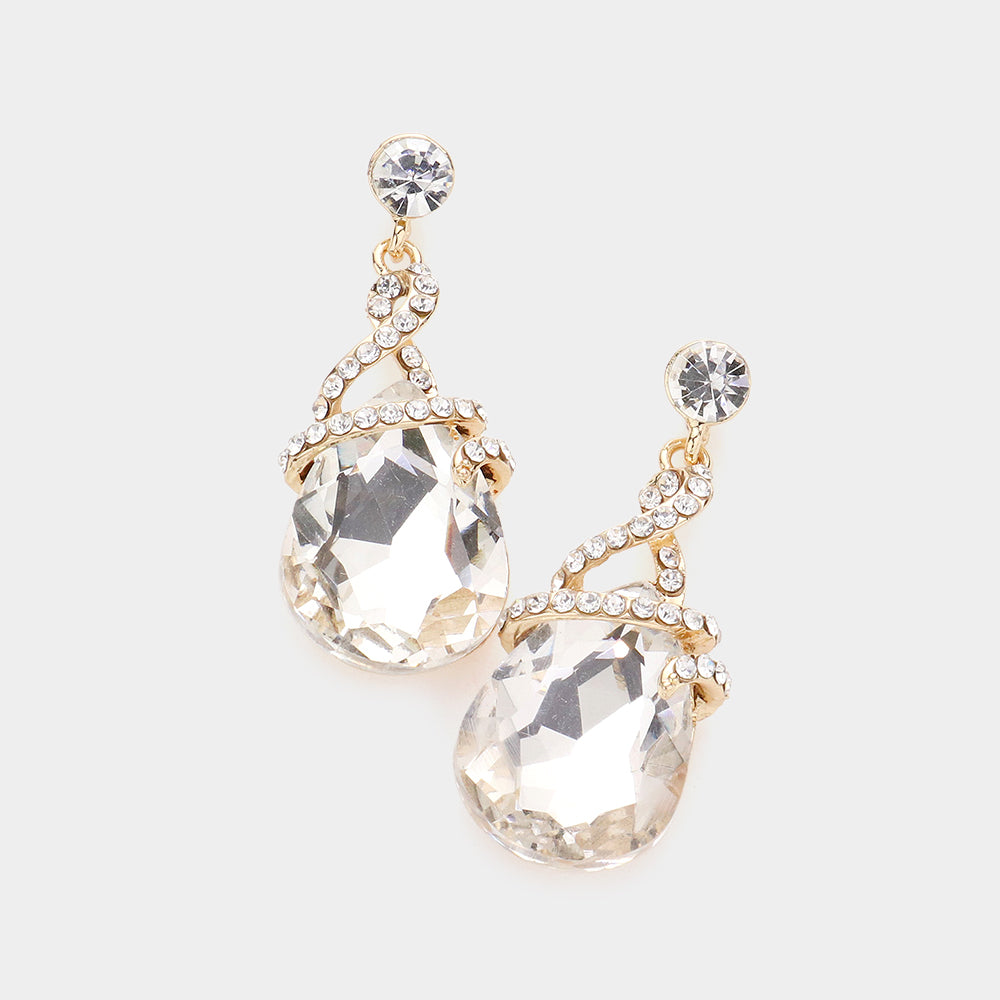 Elegant Clear Teardrop Interview Earrings on Gold | Pageant Earrings