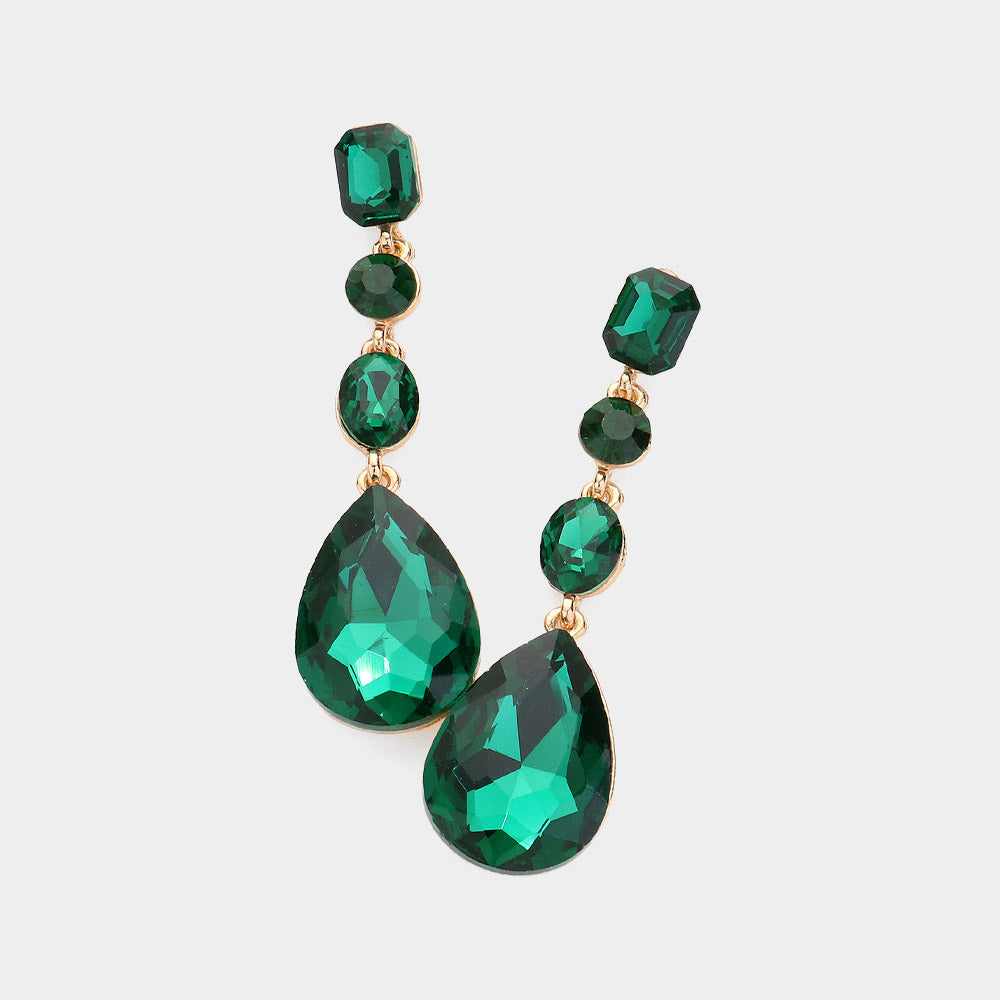 Emerald Multi Stone Drop Pageant Earrings | Prom Earrings
